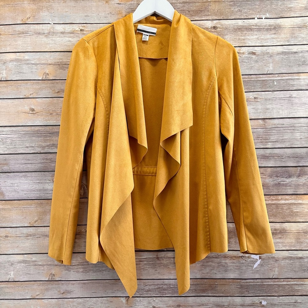 Jules & Leopold Jacket Women’s Size Small Mustard Gold Faux Suede Drape Front